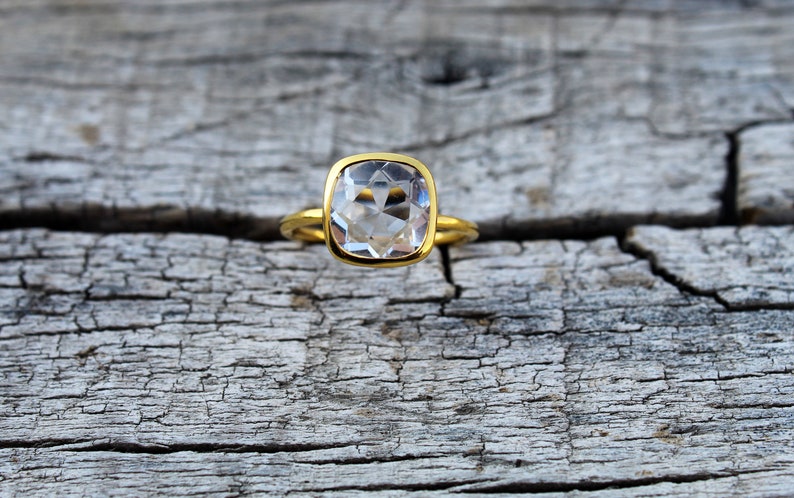 Rock Crystal Ring Sterling Silver Ring 10 mm Cushion Ring Natural Gemstone Ring Ring For Women Handmade Ring Promise Ring