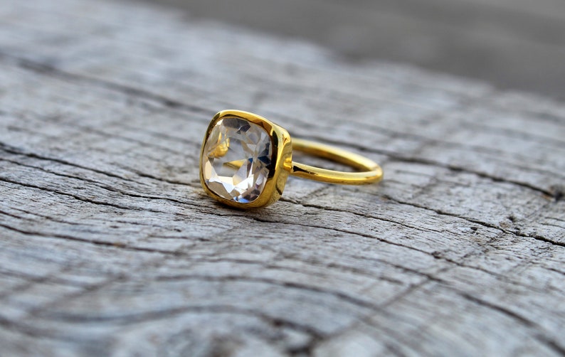Rock Crystal Ring Sterling Silver Ring 10 mm Cushion Ring Natural Gemstone Ring Ring For Women Handmade Ring Promise Ring