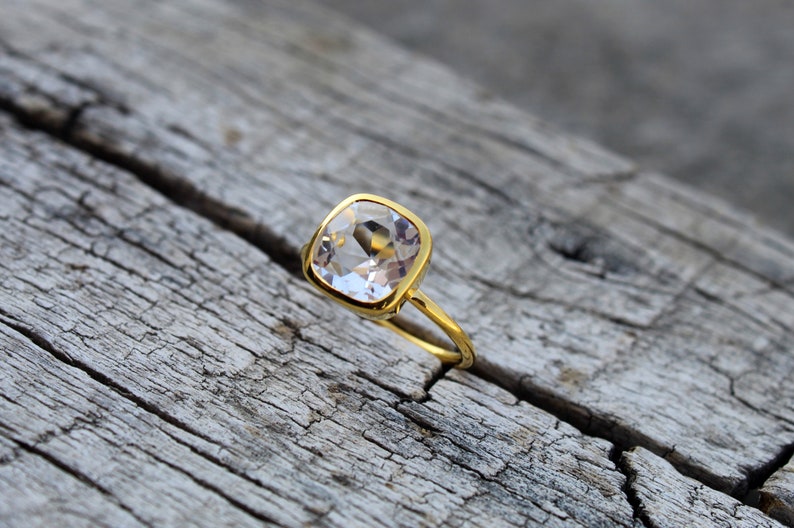 Rock Crystal Ring Sterling Silver Ring 10 mm Cushion Ring Natural Gemstone Ring Ring For Women Handmade Ring Promise Ring