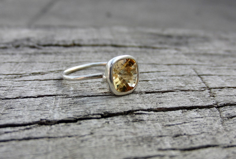 Citrine Ring Sterling Silver Ring 7 mm Cushion Ring Gemstone Ring Stackable Ring Free Shipping Promise Ring Gold Vermeil Ring