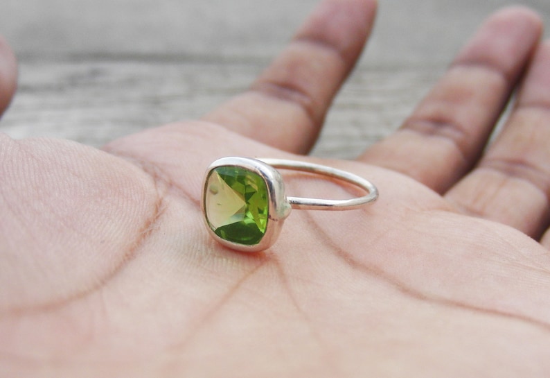 Valentines Day Gift Cushion Ring Peridot Ring August Birthstone Ring Handmade Ring Simple Ring Sterling Silver Ring Statement Ring