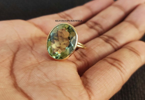 Bague en quartz tourmaline verte, bague en argent sterling, bague ovale, bague tendance, bague pour femme, bague faite main, bague de promesse,