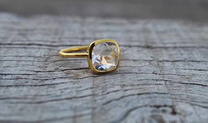 Rock Crystal Ring Sterling Silver Ring 10 mm Cushion Ring Natural Gemstone Ring Ring For Women Handmade Ring Promise Ring