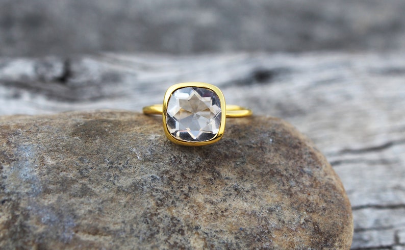 Rock Crystal Ring Sterling Silver Ring 10 mm Cushion Ring Natural Gemstone Ring Ring For Women Handmade Ring Promise Ring