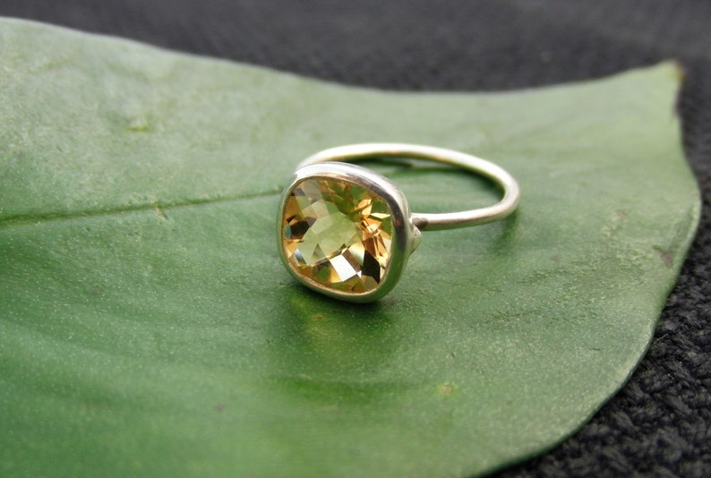 Citrine Ring Sterling Silver Ring 7 mm Cushion Ring Gemstone Ring Stackable Ring Free Shipping Promise Ring Gold Vermeil Ring