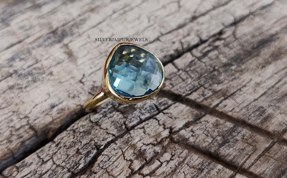 Aqua Marine Quartz Ring - Sterling Silver Ring - Handmade Ring - Ring Gift - Ring For Women - Free Shipping - Promise Ring - Boho Ring-Midi
