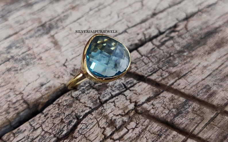 Aqua Marine Quartz Ring - Sterling Silver Ring - Handmade Ring - Ring Gift - Ring For Women - Free Shipping - Promise Ring - Boho Ring-Midi image 1