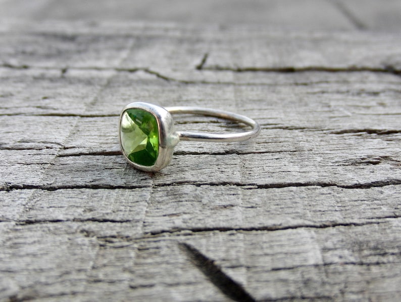 Valentines Day Gift Cushion Ring Peridot Ring August Birthstone Ring Handmade Ring Simple Ring Sterling Silver Ring Statement Ring