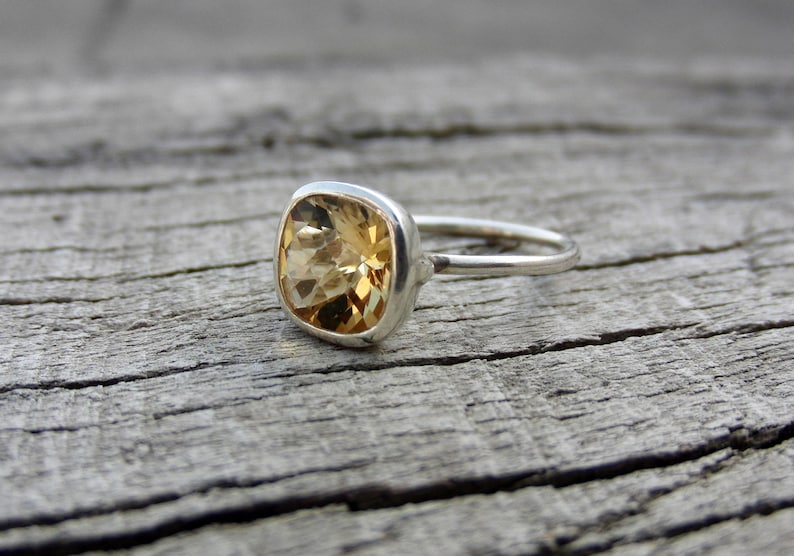 Citrine Ring Sterling Silver Ring 7 mm Cushion Ring Gemstone Ring Stackable Ring Free Shipping Promise Ring Gold Vermeil Ring