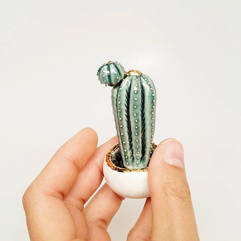 Miniature Ceramic San Pedro Cactus with Planter SAMPLE SALE