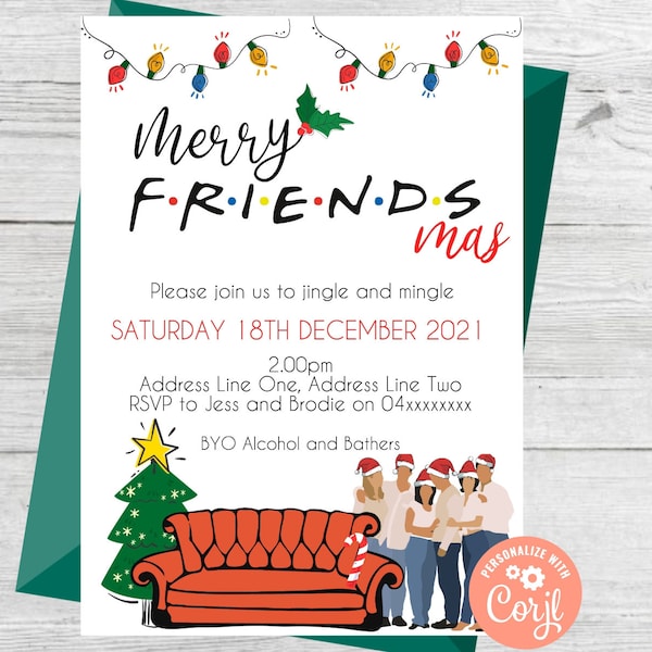 EDITABLE. Friendsmas Themed Christmas Party Invitations. Friends Party Supplies. Merry Friendsmas.