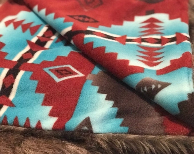 Native American Design Fleece/faux Fur Blanket Etsy