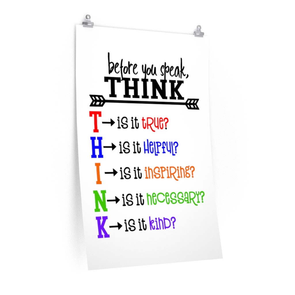 Think acronym poster print before you speak think is it true etsy