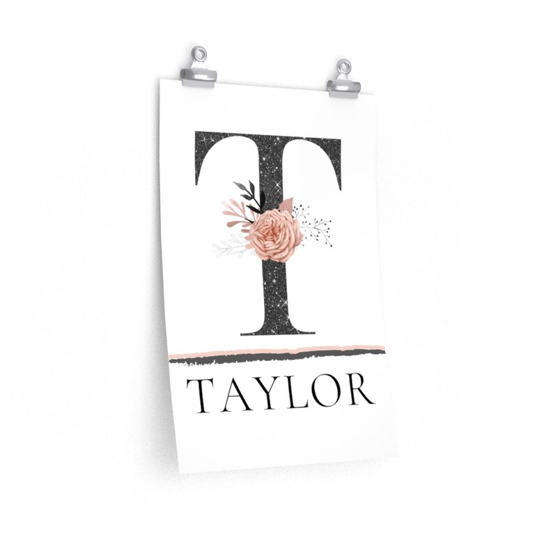 Floral Monogram Poster With Name Girl's Bedroom Name Etsy