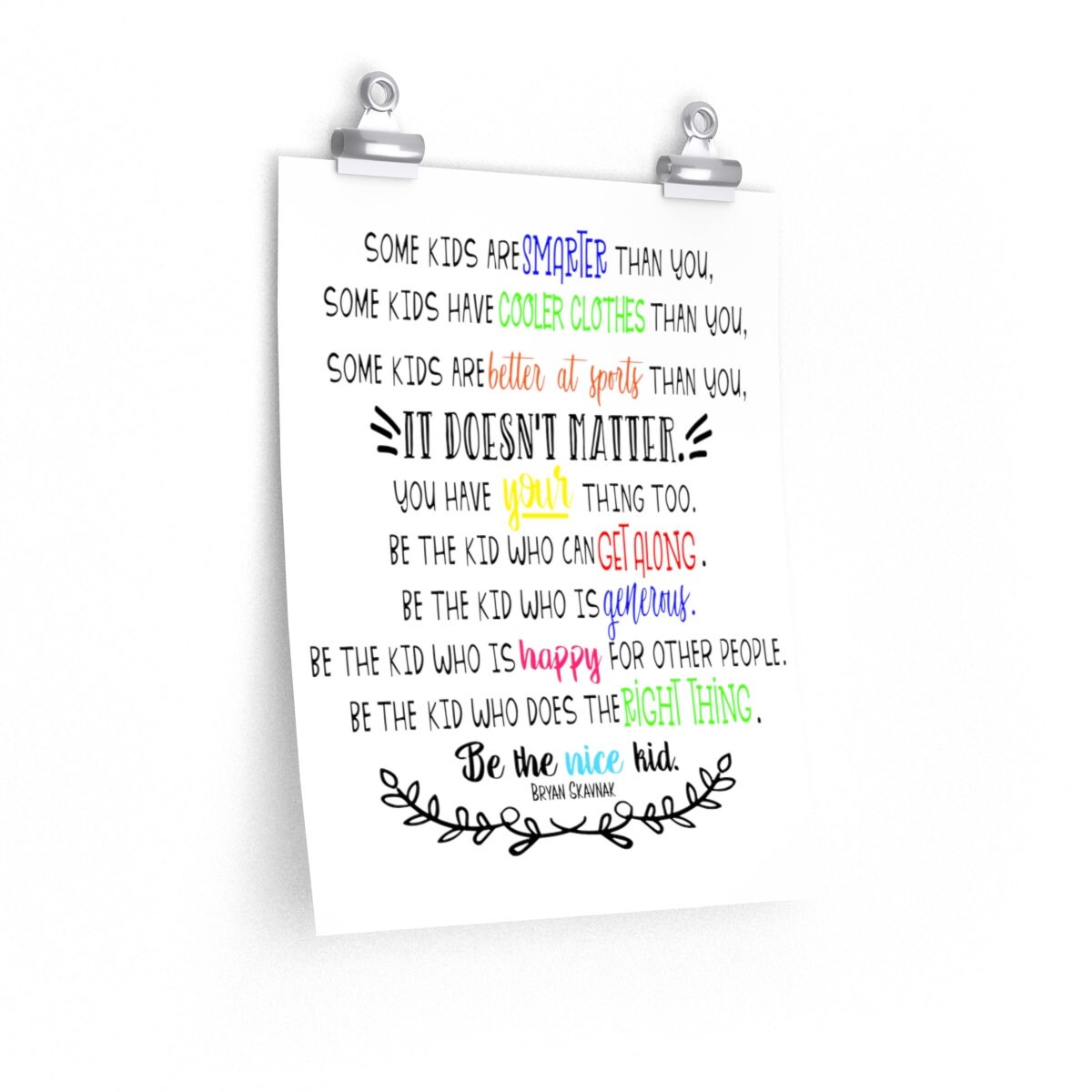 Be the Nice Kid Wall Art Print Poster Premium Matte Paper | Etsy