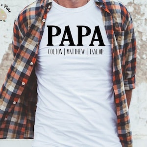 Camisa do papai com nomes de crianças, camisa do papai personalizada, presente para o papai, camisa do papai personalizada, camisa para o novo vovô