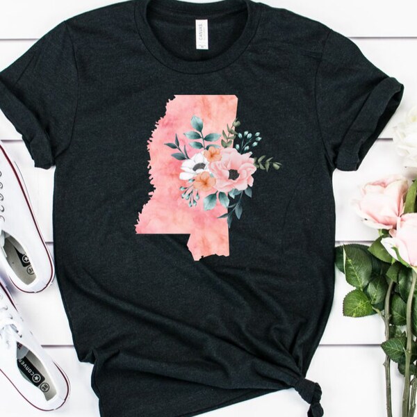 Mississippi Home State Watercolor Floral shirt, Mississippi floral shirt, Feminine graphic tee, Mississippi state shirt, Mississippi tee