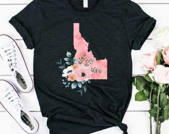 Idaho Home State Watercolor Floral shirt, Idaho floral shirt, Feminine graphic tee, Women's Idaho home state shirt