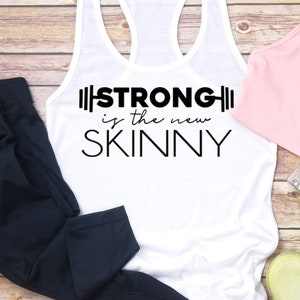 Strong is the new skinny tank, Strength workout shirt, Cute racerback gym shirt, racerback exercise shirt, Women&#39;s Racerback Tank