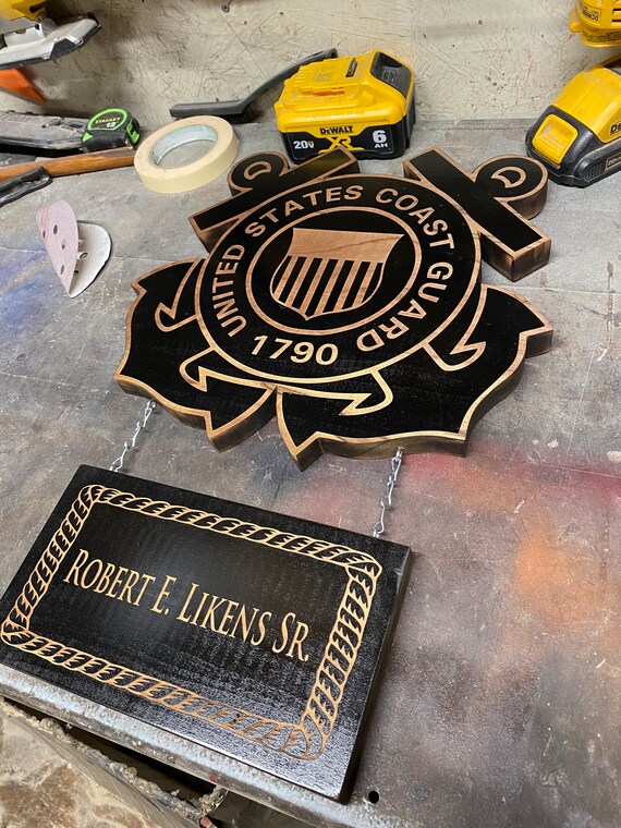 Personalized US Coast Guard Plaque – Engraved Wood Going Away Gift