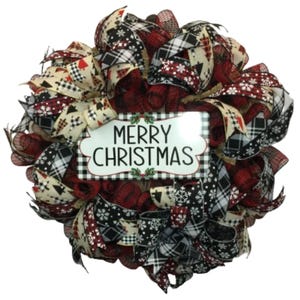 Red and Black Buffalo Check Merry Christmas Wreath