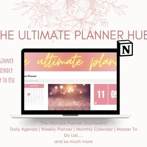Notion Planner Dashboard PINK Floral, Tagesplaner, Wochen- und Monatskalender, Master To Do Liste, Planung & Scheduling, Notion Template