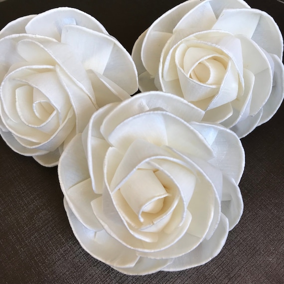 3 White Magnolia Balsa Wood Sola Diffuser Flowers 15 cm Dia.