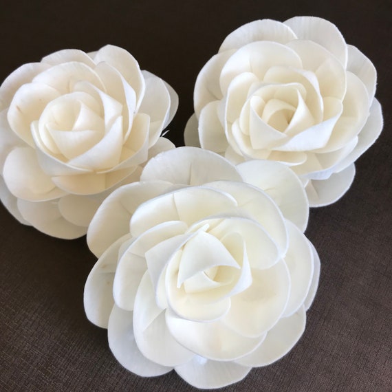 Rose 8 cm Flowers Sola Wood Aroma Diffuser Spa Craft DIY Bride Bouquet White