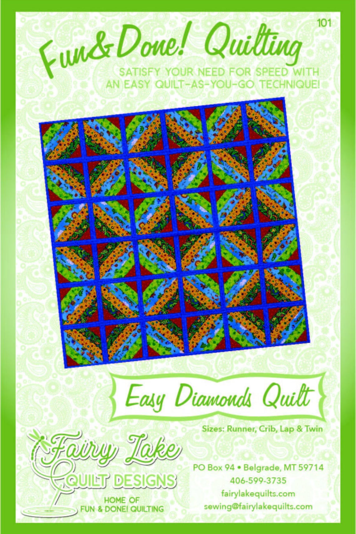 Digital Easy Diamonds Quilt Fun & Done Quilting Quilt Patterns Quilt as You Go Fairy Lake Quilt