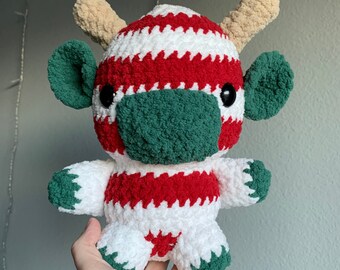 PATTERN - Candy cane christmas crochet cow plushie pattern