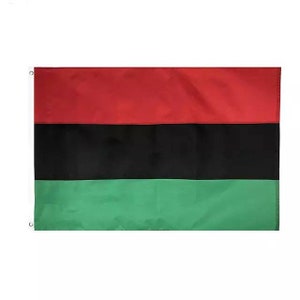 May include: A red, black, and green flag. The flag has three horizontal stripes. The top stripe is red, the middle stripe is black, and the bottom stripe is green.