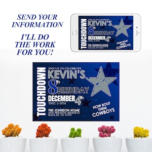 Dallas cowboy Birthday invitation, Kids birthday invite, Digital invitation, dallas cowboy