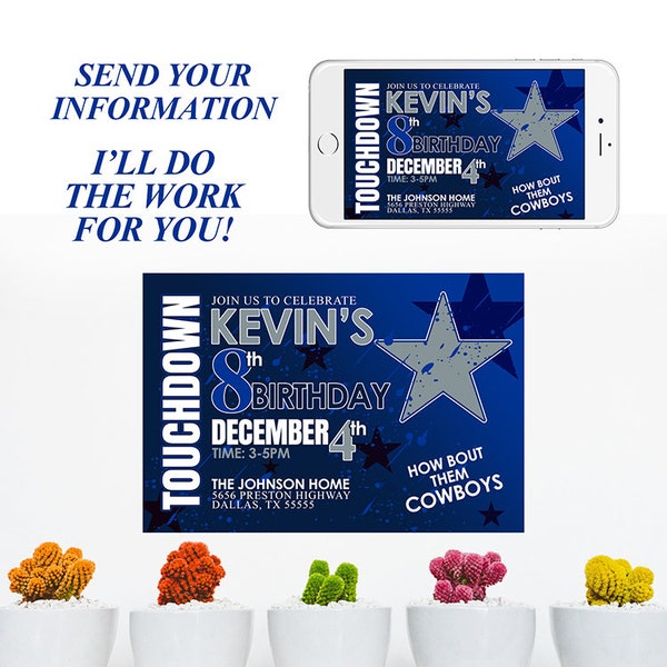 Dallas cowboy Birthday invitation, Kids birthday invite, Digital invitation, dallas cowboy