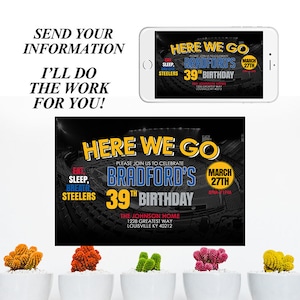 Steeler nation, steelers birthday invite, Pittsburgh steelers, football invitation, male birthday invitation