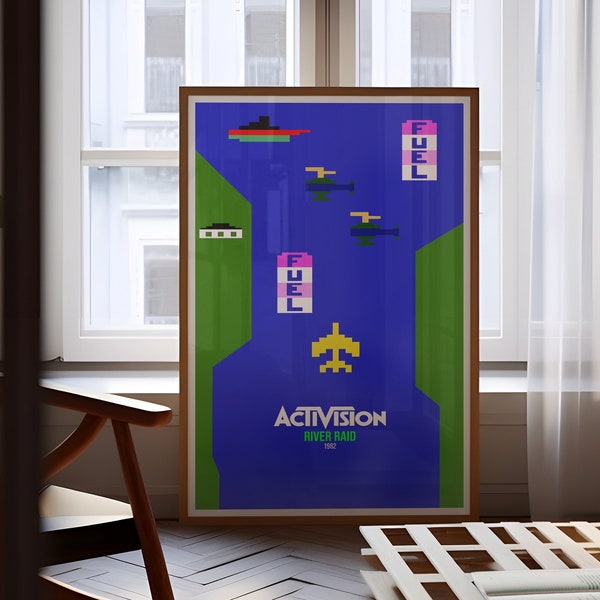 River Raid 1982 Atari Game Poster, art, minimalist, wall art, aviation, amiga. commodore, gift