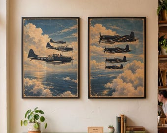 SBD Dauntless and F4U Corsair Illustrated Poster Set Vintage Aviation Wall Art