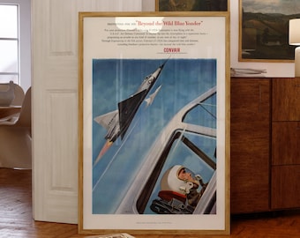 Vintage Cold War Era Convair F-102A Fighter Jet Poster, Cold War, Aviation Ad, Wall Art, Air Force, Fighter Pilot, Military Aviation