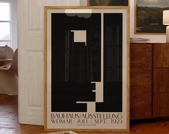 Bauhaus Print 1923 Retro Mid Century Bauhaus Exhibition Poster, Bauhaus Print, Bauhaus Decor, Bauhaus Wall Art Design Minimalist, dark
