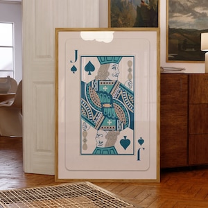 Stampa di carte da gioco King, stampe artistiche da parete alla moda, decorazioni per carrelli da bar retrò, poster preppy, stampe digitali in bianco e nero, arte stampabile, regalo estetico