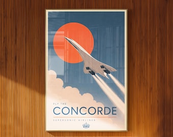 Plakat z samolotem Concorde Supersonic, vintage, lotnictwo, do druku, sztuka ścienna