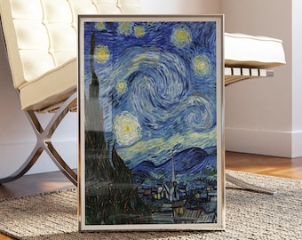 The Starry Night by Vincent van Gogh - Vintage Fine Art Print, Starry Sky Wall Art, Impressionist Landscape Poster