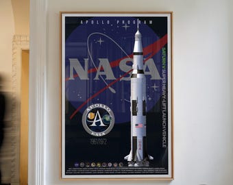 アポロ 11 号打ち上げポスター、月面着陸、NASA サターン 5、サターン