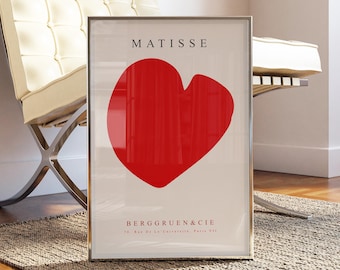 Matisse Inspired Minimalist Poster | Red Heart Wall Art | Modern Abstract Print | Digital Download