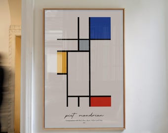Mondrian Style Abstract Geometric Poster Minimal Color Block Wall
