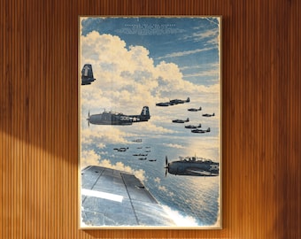 TBM Avenger Illustrated Poster Navy Bomber Formation Over the Pacific