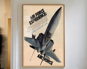 Vintage Air Force Recruitment Poster | F-15 Eagle Jet Art | American Aviation Wall Decor | Retro Fighter Plane Print Gift