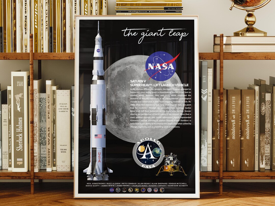 Apollo Program Poster, Saturn V Rocket and Moon Art Print, Vintage ...
