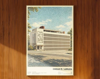 Cinnah 19 Ankara Illustrated Poster Brutalist Modernist Architecture Wall Art