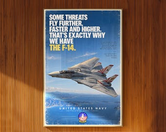 F-14 Tomcat Illustrated Poster Banking Fighter Jet Over Coastal Landscape
