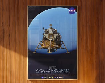 Plakat programu Apollo Moduł księżycowy NASA Eksploracja kosmosu Sztuka ścienna